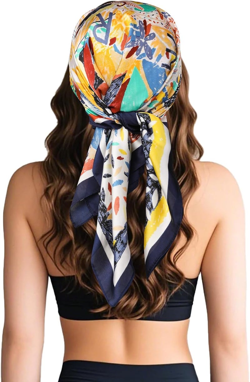 Sumolux Head Hair Scarf for Women Like Satin Silk Scarf Bandana Hair Wrapping Night Large Square Scarves 27.5" - Image 4